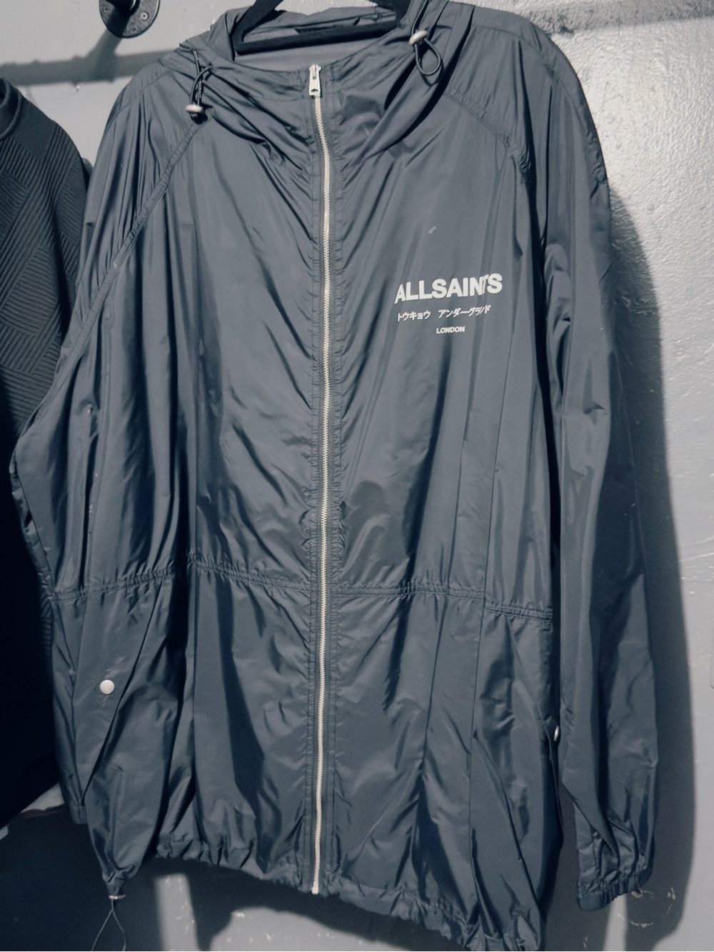 AllSaints Black Hooded Windbreaker with Logo